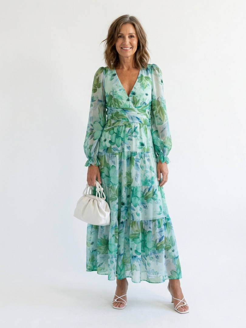 Althea | Long Sleeve Floral Maxi Dress 0