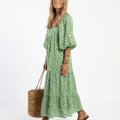 Apolline | Three Quarter Sleeve V Neck Patterned Midi Dress 1