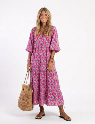 Apolline | Three Quarter Sleeve V Neck Patterned Midi Dress 3