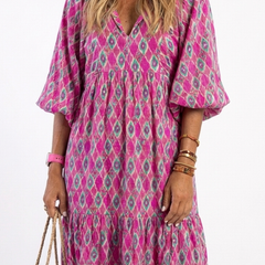 Apolline | Three Quarter Sleeve V Neck Patterned Midi Dress 4