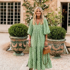 Apolline | Three Quarter Sleeve V Neck Patterned Midi Dress 6