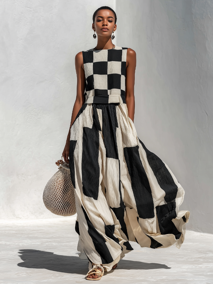 Ardenne™ | Plaid and Stripe Paneling Sleeveless Maxi Dress 1