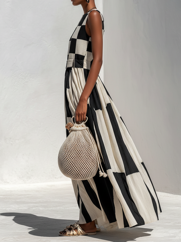 Ardenne™ | Plaid and Stripe Paneling Sleeveless Maxi Dress 2