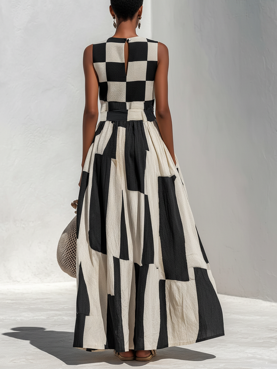 Ardenne™ | Plaid and Stripe Paneling Sleeveless Maxi Dress 3