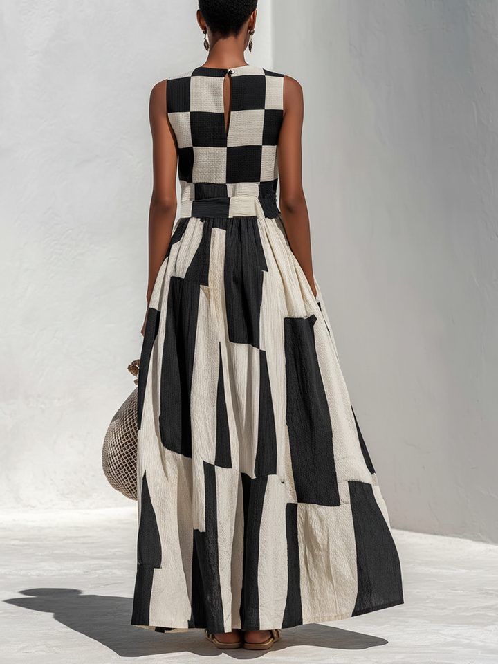 Ardenne™ | Plaid and Stripe Paneling Sleeveless Maxi Dress 3