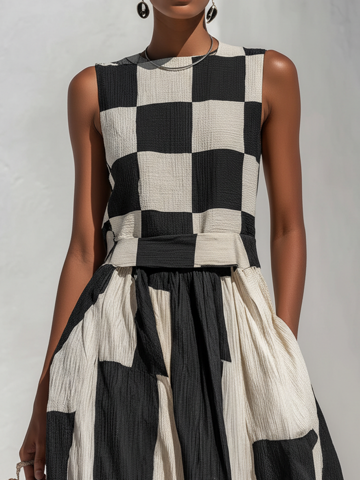 Ardenne™ | Plaid and Stripe Paneling Sleeveless Maxi Dress 4