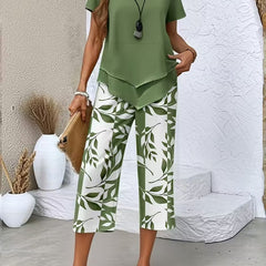Arvessa™ | Casual Leaf Print Two-Piece Set 0