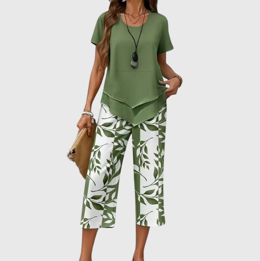 Arvessa™ | Casual Leaf Print Two-Piece Set 1
