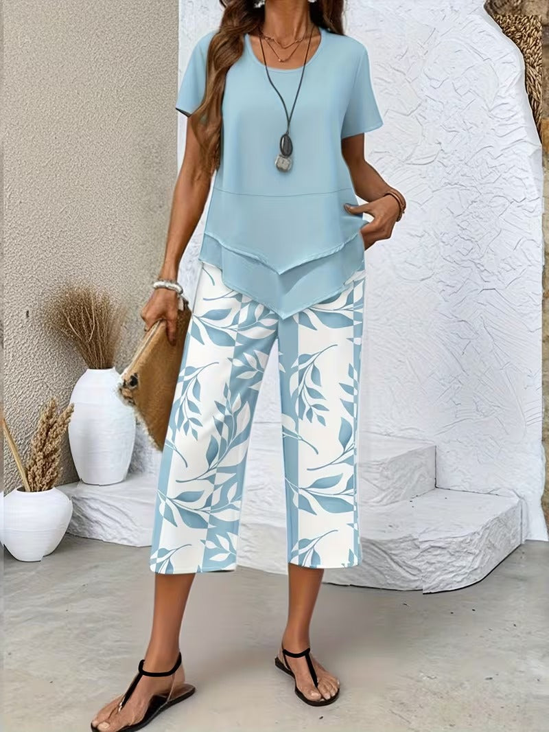 Arvessa™ | Casual Leaf Print Two-Piece Set 2