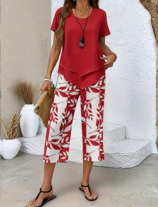 Arvessa™ | Casual Leaf Print Two-Piece Set 3