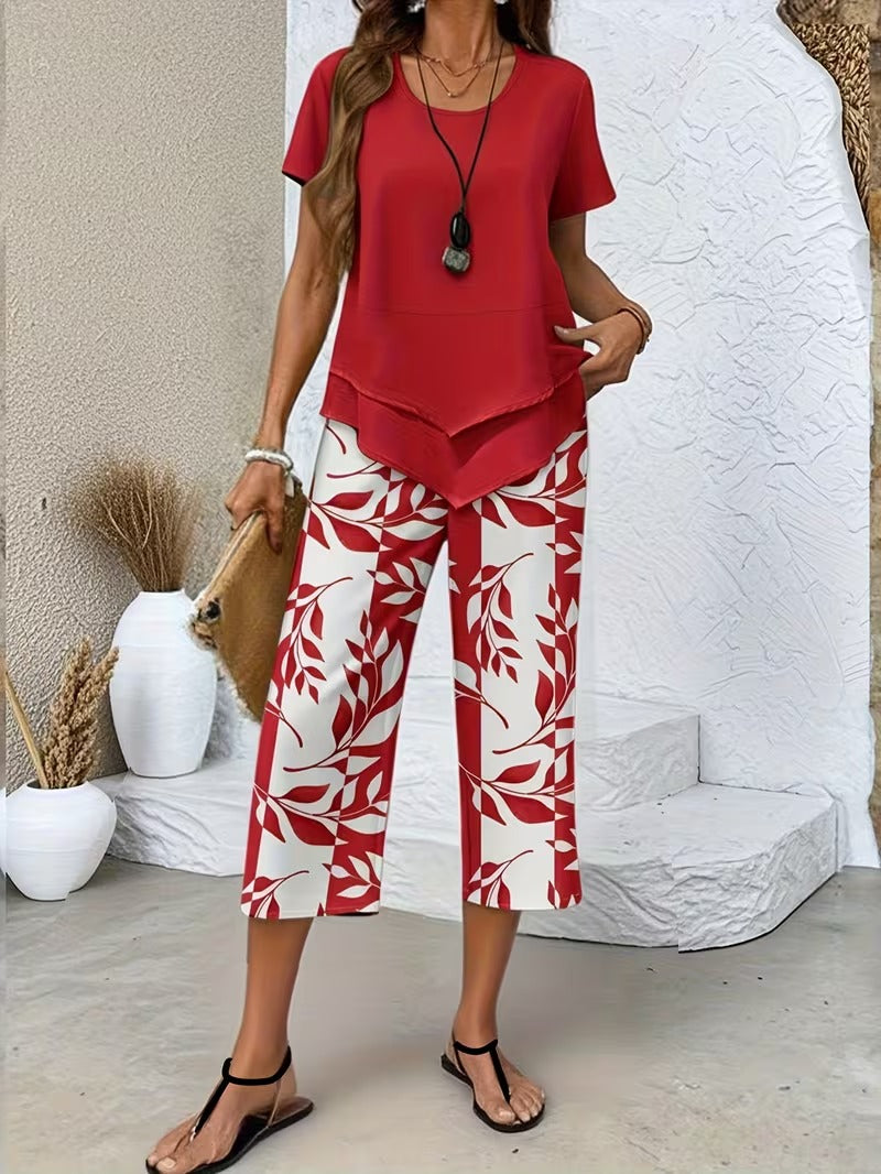 Arvessa™ | Casual Leaf Print Two-Piece Set 3