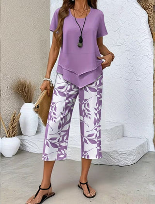 Arvessa™ | Casual Leaf Print Two-Piece Set 4