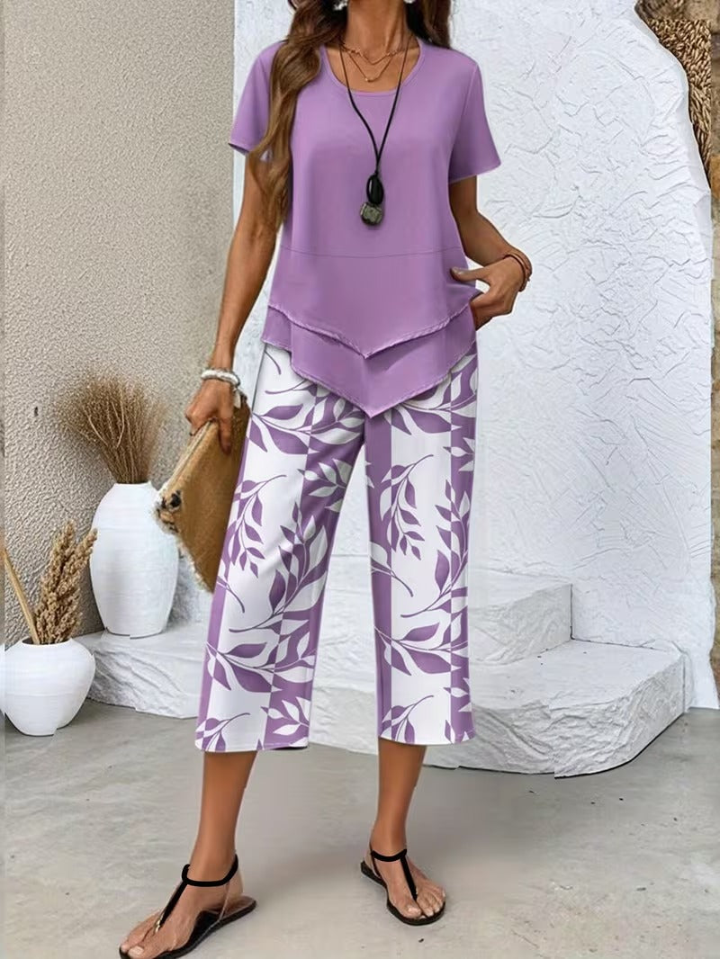 Arvessa™ | Casual Leaf Print Two-Piece Set 4