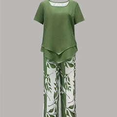 Arvessa™ | Casual Leaf Print Two-Piece Set 5