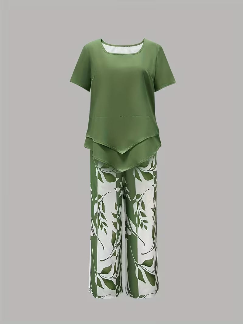 Arvessa™ | Casual Leaf Print Two-Piece Set 5