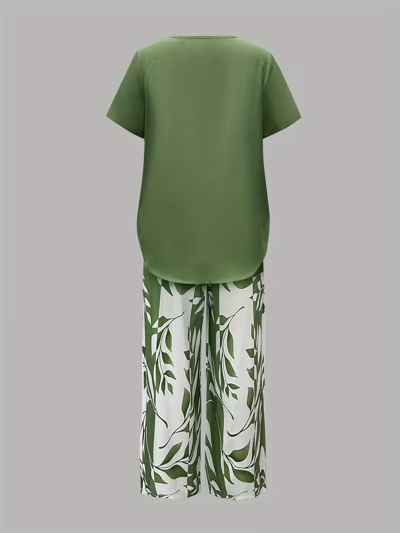 Arvessa™ | Casual Leaf Print Two-Piece Set 6