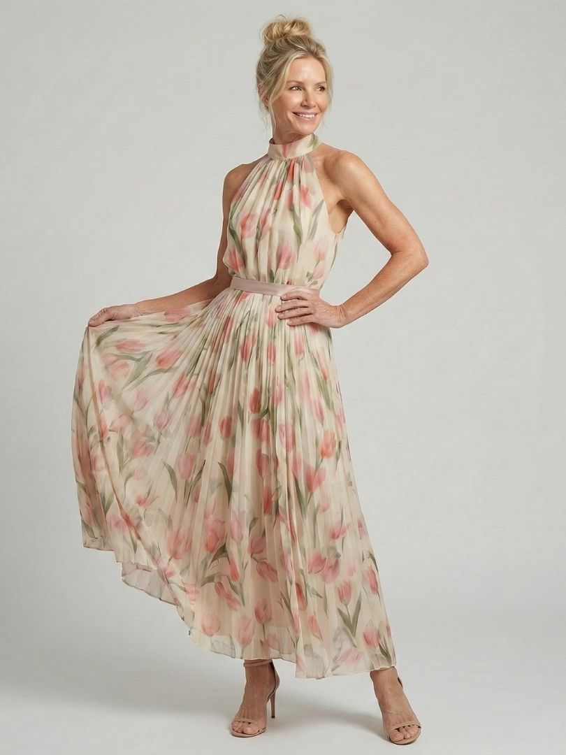 Aurelle | Halter Neck Floral Midi Dress 2