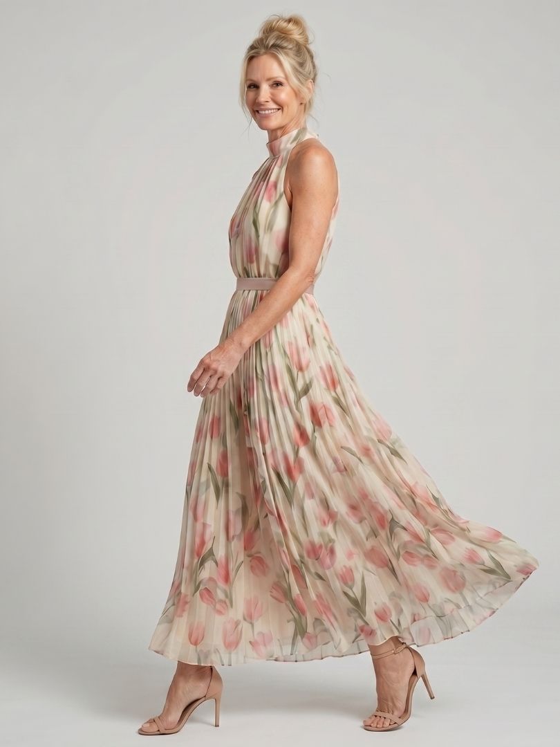 Aurelle | Halter Neck Floral Midi Dress 3