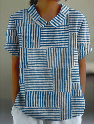 Ava Women's Shirt | Striped Patchwork Cotton Linen Blend 0