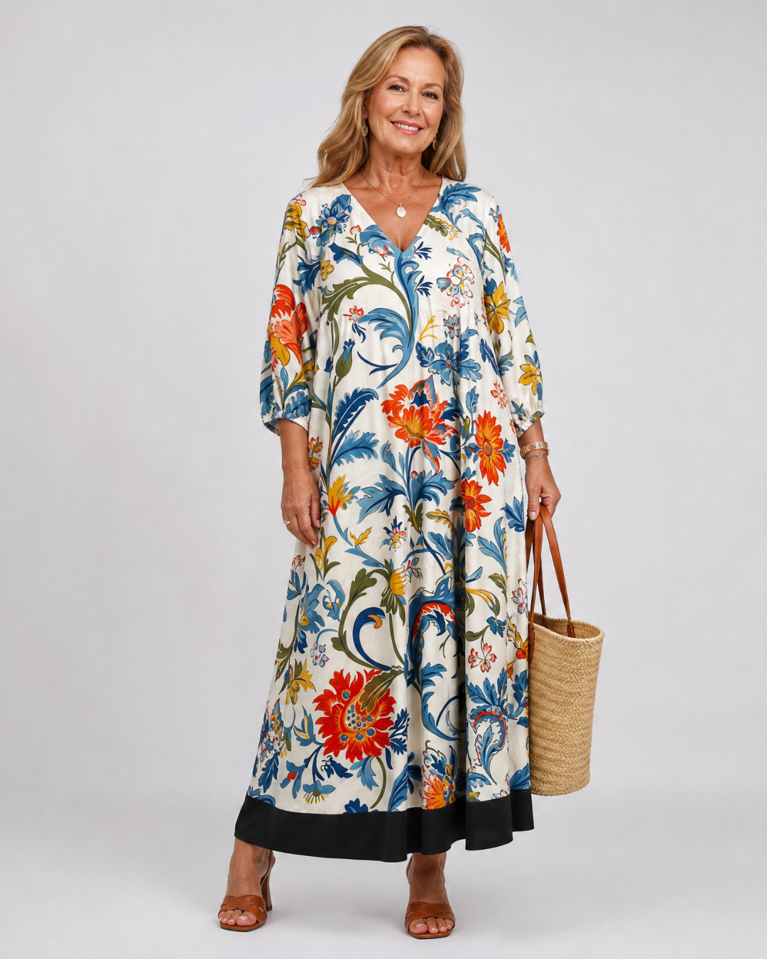 Avenelle | Botanical Scroll Print Everyday Pocket Midi Dress 0