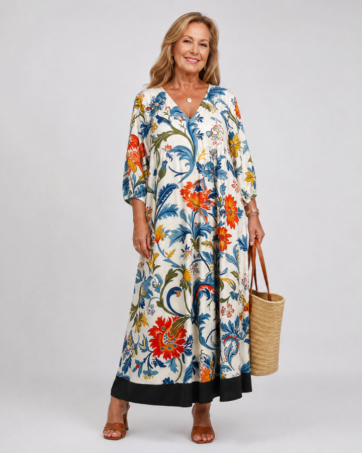 Avenelle | Botanical Scroll Print Everyday Pocket Midi Dress 0