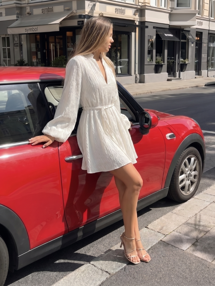 Azula | Long Sleeve V Neck Flared Skirt Mini Dress 3