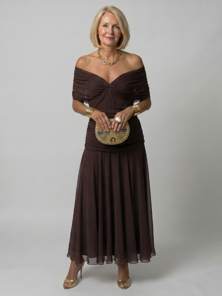 Calen | Off Shoulder Flow Midi Dress 9