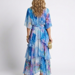 Calista | Sheer Layered V Neck Tie Waist Maxi Dress 2