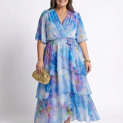 Calista | Sheer Layered V Neck Tie Waist Maxi Dress 3