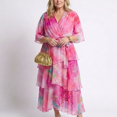 Calista | Sheer Layered V Neck Tie Waist Maxi Dress 5