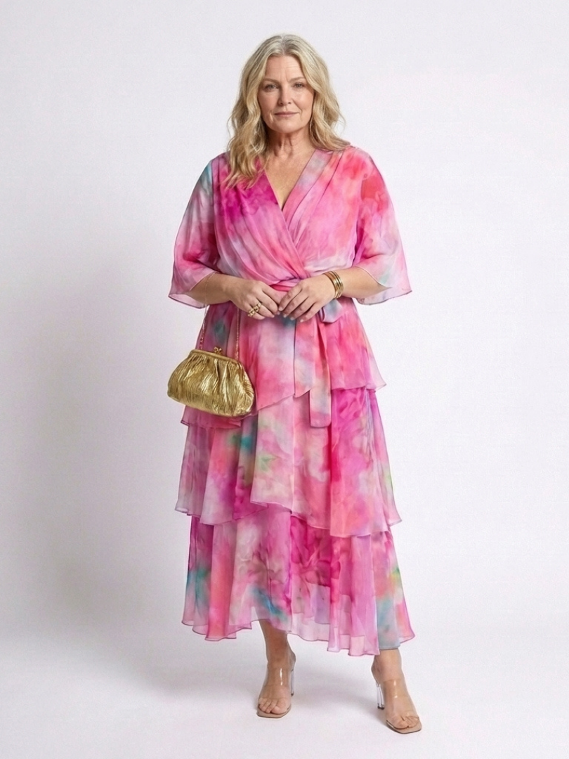 Calista | Sheer Layered V Neck Tie Waist Maxi Dress 5
