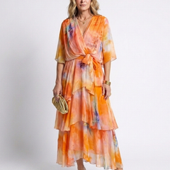 Calista | Sheer Layered V Neck Tie Waist Maxi Dress 6