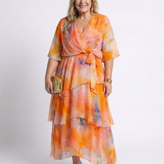 Calista | Sheer Layered V Neck Tie Waist Maxi Dress 7