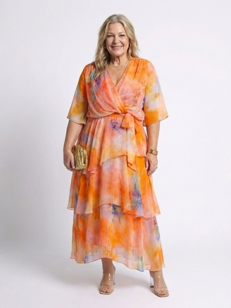 Calista | Sheer Layered V Neck Tie Waist Maxi Dress 7