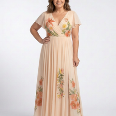 Calista | V Neck Short Sleeve Pleated Floral Maxi Dress 2