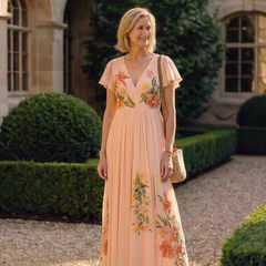 Calista | V Neck Short Sleeve Pleated Floral Maxi Dress 3