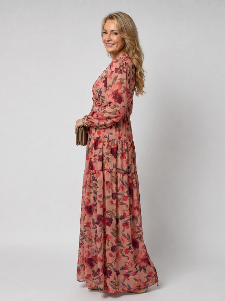 Camelo | Floral Print Long Sleeve Tiered Maxi Dress 2