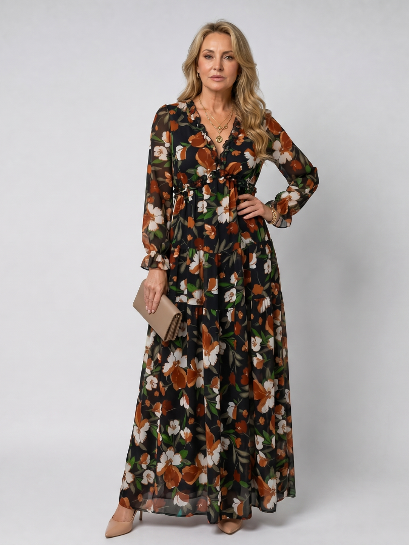 Camelo | Floral Print Long Sleeve Tiered Maxi Dress 5