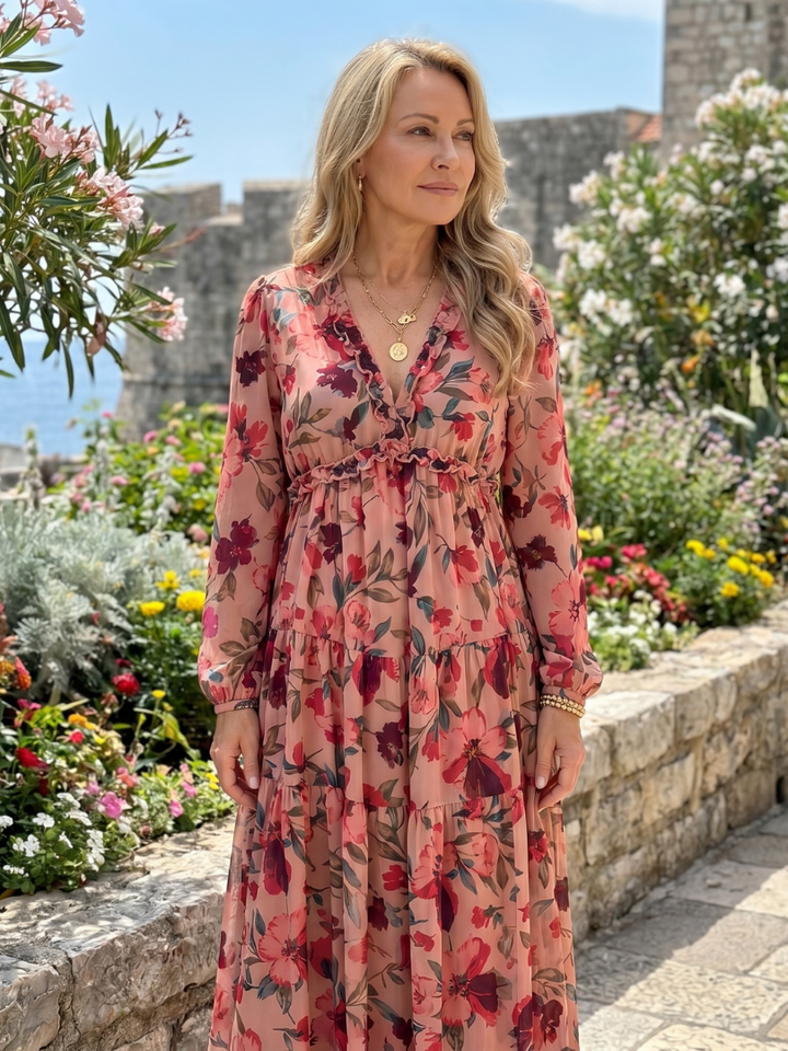 Camelo | Floral Print Long Sleeve Tiered Maxi Dress 7