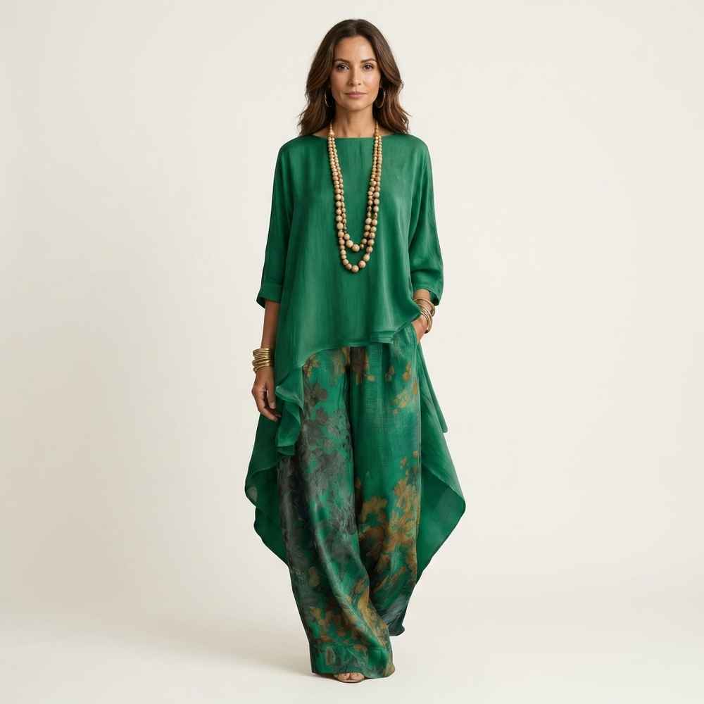 Cariola | Cotton-Silk Two-Piece Set with Asymmetric Tunic 1