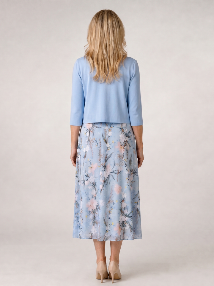 Celeste | Floral Print Sleeveless Cropped Jacket Midi Dress 3