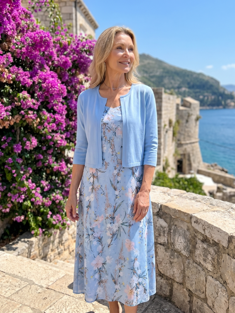 Celeste | Floral Print Sleeveless Cropped Jacket Midi Dress 4
