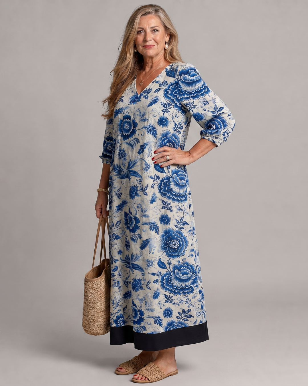Celope | Blue Porcelain Floral Pocket Detail Midi Dress 2