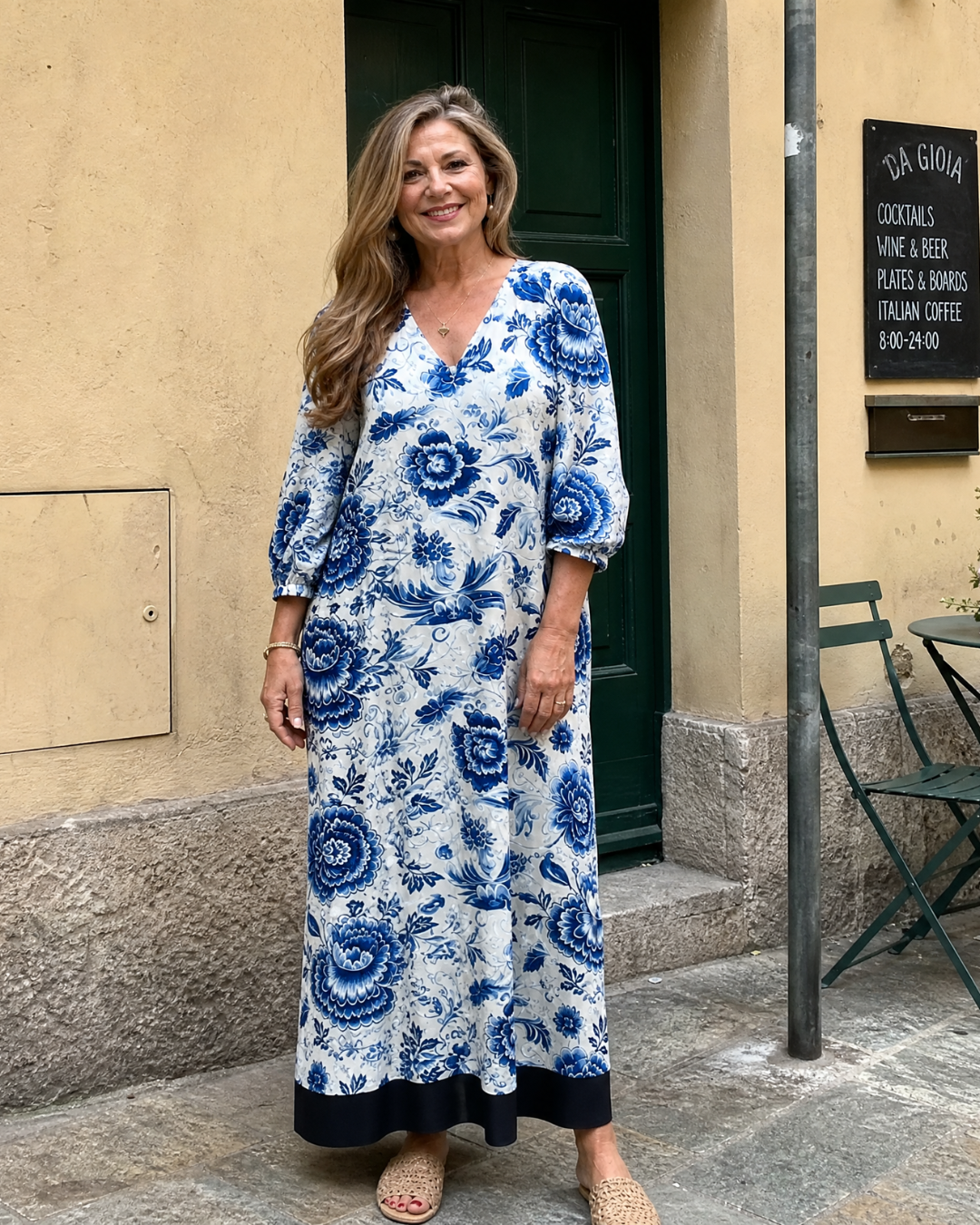 Celope | Blue Porcelain Floral Pocket Detail Midi Dress 4