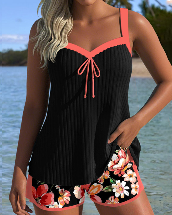 Chloe | V-Neck Printed Tankini 0