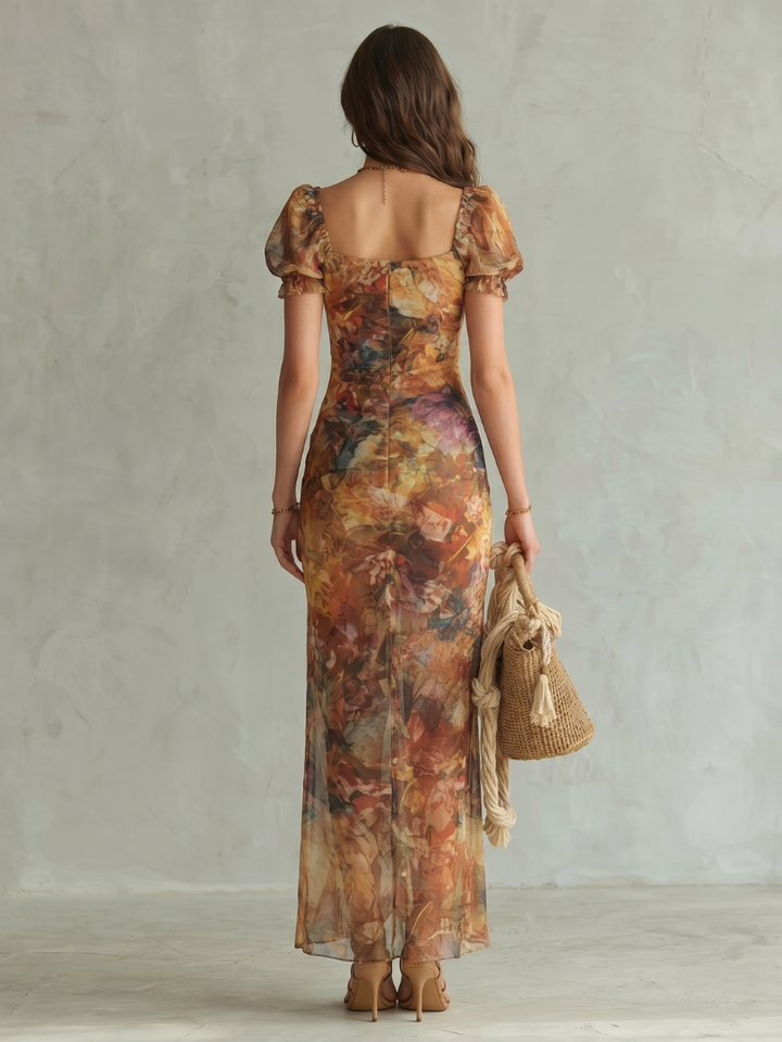 Ciel | Ruffled Sleeve Ruched Slit Midi Dress 3