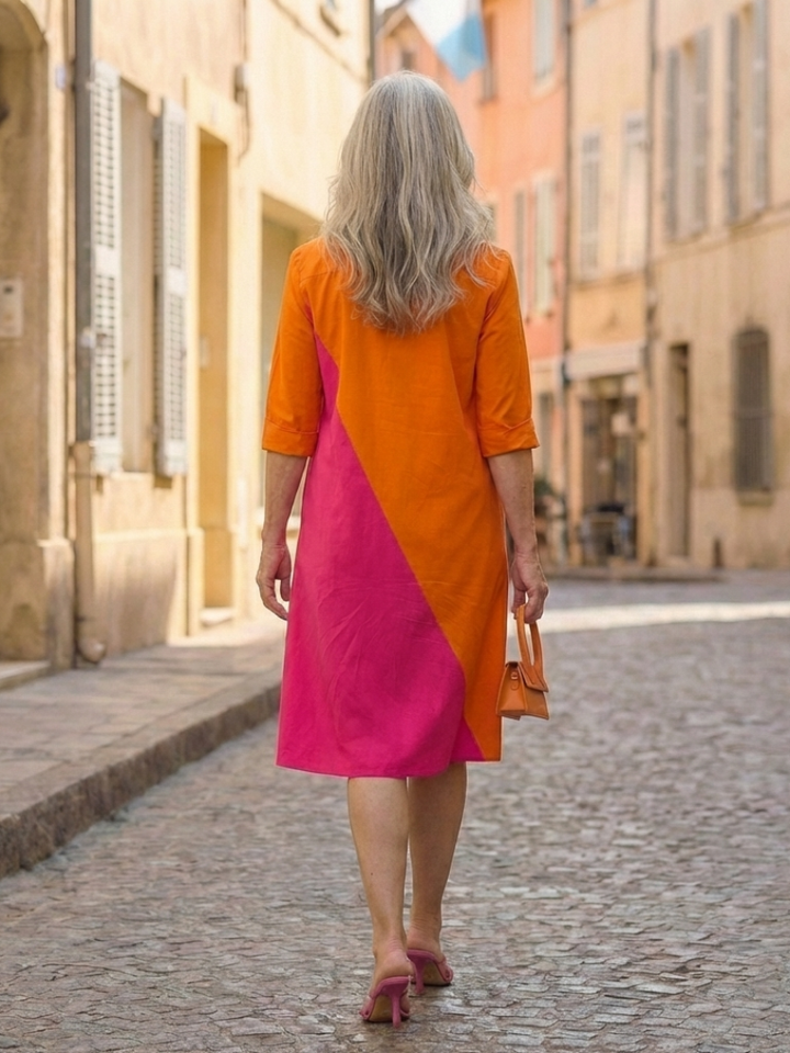 Cleo Women's Dress | Lightweight Two-Tone Colorblock, Knee-Length 3