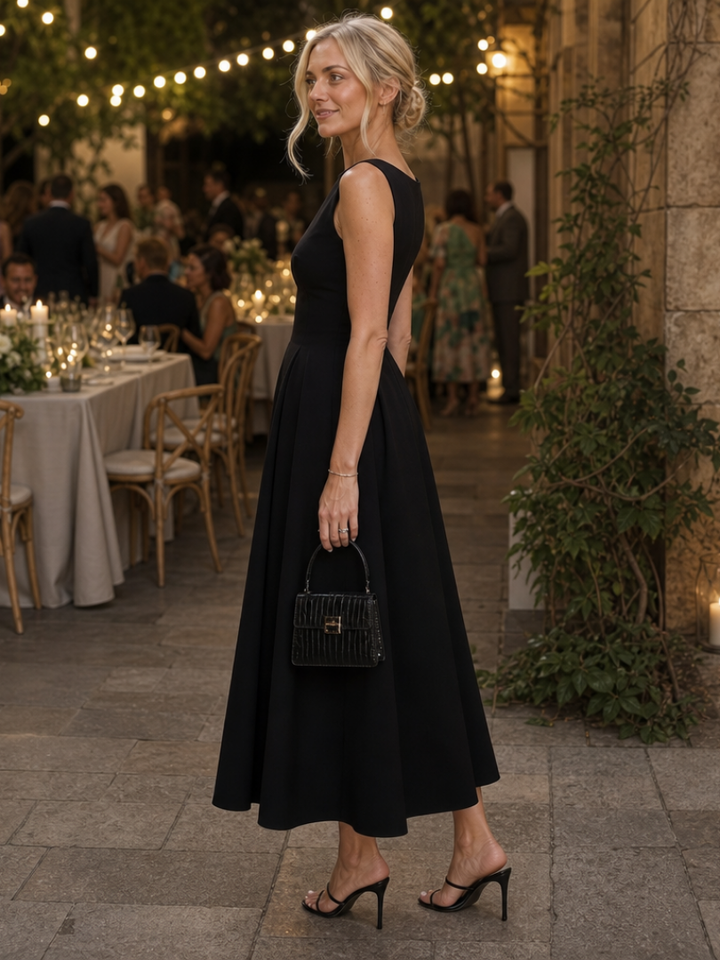 Corane | Sleeveless Crew Neck Fitted Bodice Midi Dress 5
