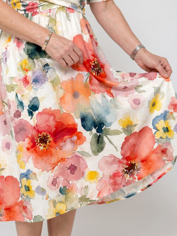 Corinne | Floral Print Short Sleeve V Neck Midi Dress 3