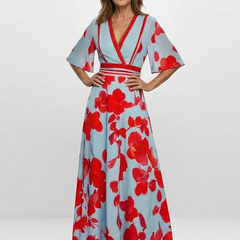Corinne | V Neck Short Sleeve Floral Maxi Dress 0